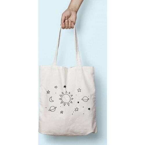 Space Illustration Tote Bag Long Handles Canvas bag shopping bags Travel bag Cosmetic shoulder grocery bag handbag with zipper