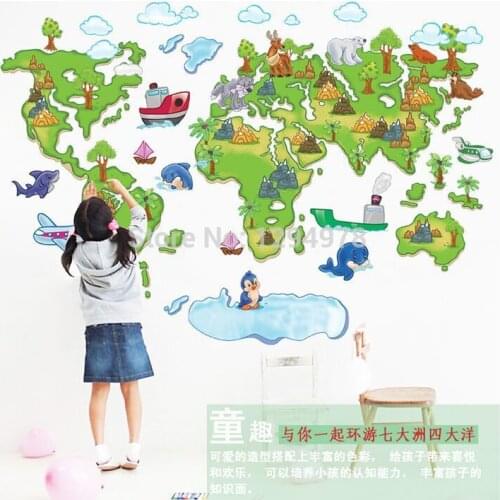 Europe Style Creative Cartoon World Map DIY Removable Wall Stickers Kids Room Nursery Living Room Home Decor Wall Decal ABC1001