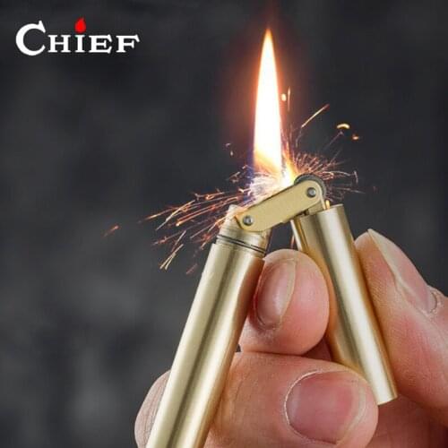 Creative Nunchaku Flint Lighter Copper Retro Brass Grinding Wheel Free Fire Kerosene Gasoline Lighter Cigarette Lighter Portable