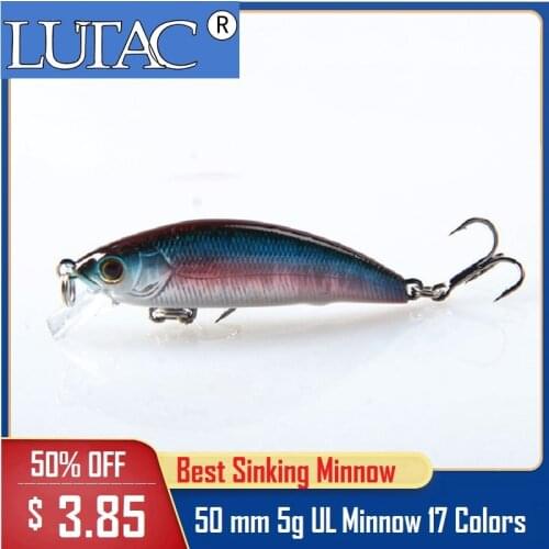 LUTAC minnow hard bait fishing lure sinking water wobbler 50mm 5g artificial BKK hook 3D eyes