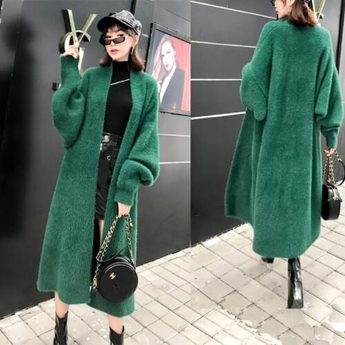 Fashion Faux Mink Fur Jacket Sweater Women Autumn Winter New Thick Velvet Clothes Women Plus Size Loose Long Knit Cardigan Coat