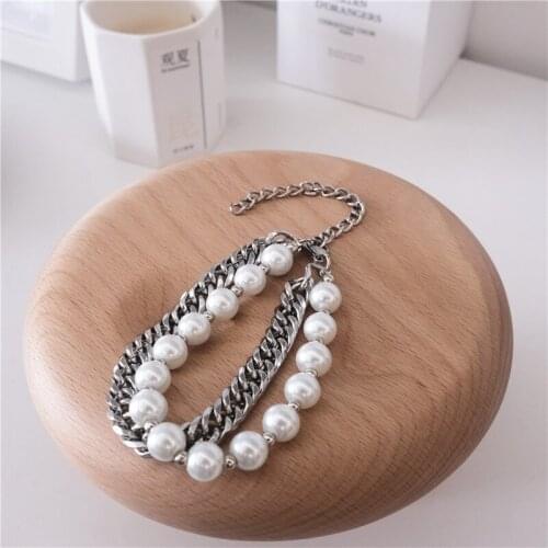Fashion hip-hop bracelet, round bead chain, double-layer titanium steel bracelet, men and women couple accessories