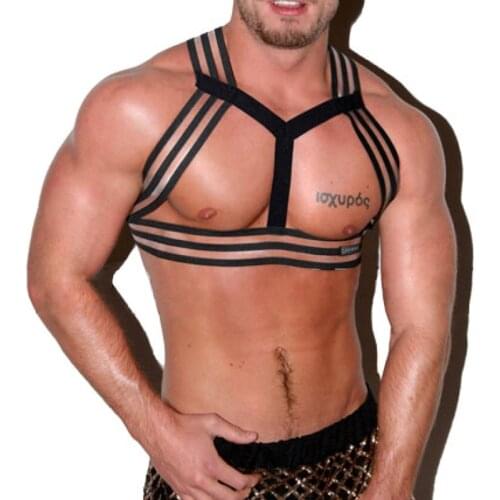 Arnes Hombre Mens Bondage Harness Shoulder Body Chest Straps Lingerie Muscle Men Hollow Out Elastic Harness Halter Neck Straps