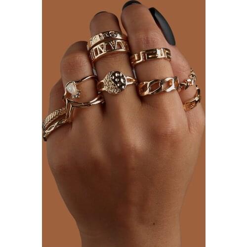 Modyle Gold Color Rings Set For Women Round Hollow Geometric Fashion Cross Twist Open Ring Joint Ring Female Jewelry