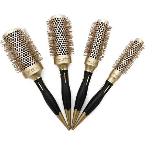 Newest Handle Themal Hair Round Brush Ionic Hairdressing Brushes Ceramic Aluminum Barrel Curling Comb For Salon Hairstyling Tool
