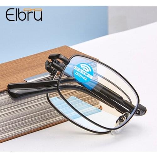 Elbru 2021 New Anti Blue Light Foldable Reading Glasses Women Men Vintage Portable Metal Presbyopia Eyeglasses Diopters 1.0 +4.0