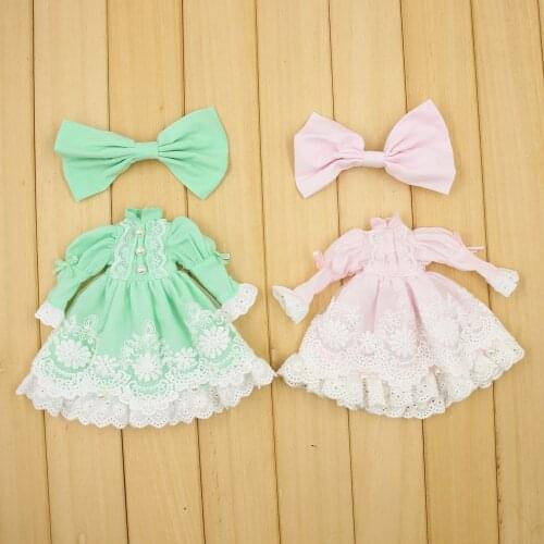 Clothes For 1/6 Blyth Dress With Collar Lace and Hairdress 2 Colors