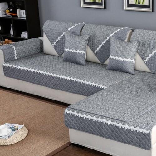 2021 Solid Color Sofa Cover Armrest Towel Couch Cushion Cotton Linen Splicing Fabric L-shape Non-slip Four Seasons Slipcover