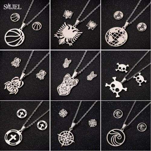 SMJEL Stainless Steel Necklaces for Men Rock Skull Baksetball World Map Geometric Statement Jewelry Pendant Necklace Girls Gifts