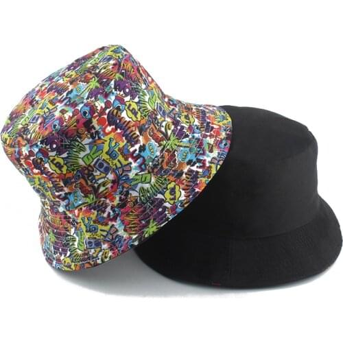 2021 Summer Cartoon Graffiti Bucket Hat For Women Men Outdoor Reversible Bob Fisherman Hat Girls Boys Gorros Panama Sun Hats