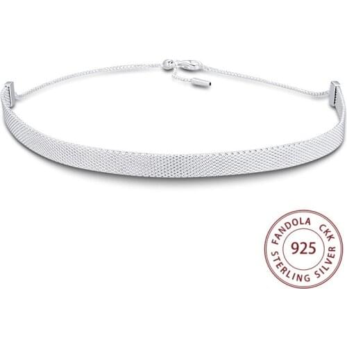 Reflexions Mesh Choker Necklaces 925 Sterling Silver Necklaces & Pendants for Women Fashion Jewelry Bijoux Femme Wholesale