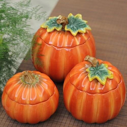 Christmas Ceramic Pumpkin Storage Jar Candy Storage Sugar Jar with Lid Creative Home Jar Decoration Cup Holiday Supplies Gifts