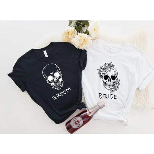 Bride Groom Halloween Couple Bachelorette Party Bride Groom Shirt Bridal Shower cotton O Neck shirt Casual Short Sleeve Top Tees