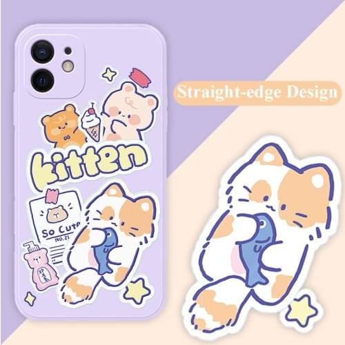 ASINA Straight-sided Edge Case For iPhone 12 Pro Max XS Max XR X 6 7 8 Plus SE2 Soft Silicone Square Cartoon Capa For iPhone 11