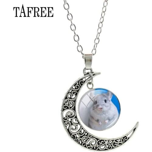 TAFREE Charms Women Moon Necklace Chinchilla Photo Glass Cabochon Color Pendant Necklace Statement Jewelry QF941
