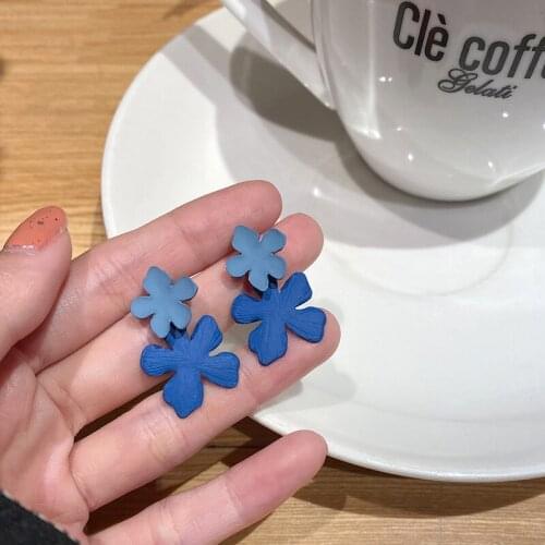 Spring blue flower earrings temperament high-end atmosphere earrings 2021 new trendy earrings women