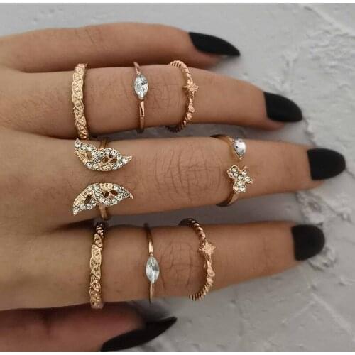 Vintage Summer 8Pcs/Set Fairy Flower Butterfly Crystal Metalic Fashion Finger Rings for Women Girl Party
