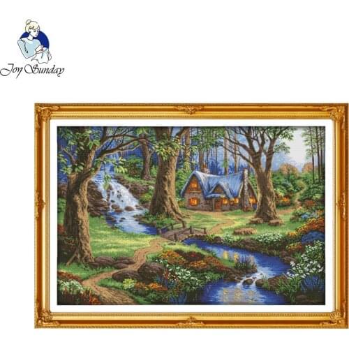 Joy Sunday scenic style The cabin in the forest needlecraft stamped detailed cross stitch patterns for 14ct or 11ct