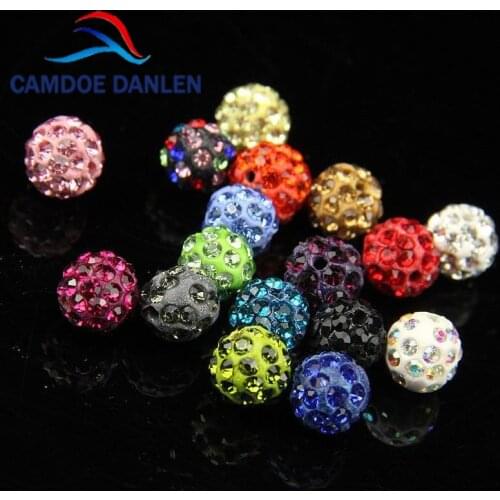 50pcs Polymer Clay with colorful Rhinestone Crystal Ball Round Beads 8mm 10mm 12mm Diy Beads For Jewelry Making