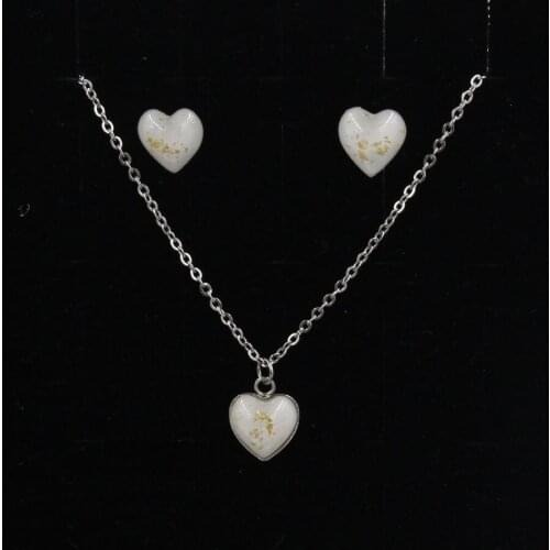 Jaymaxi 12mm Heart Opal Jewelry Set Stainless Steel Earrings Necklace Set Wholesale 14 Colors Women Gift