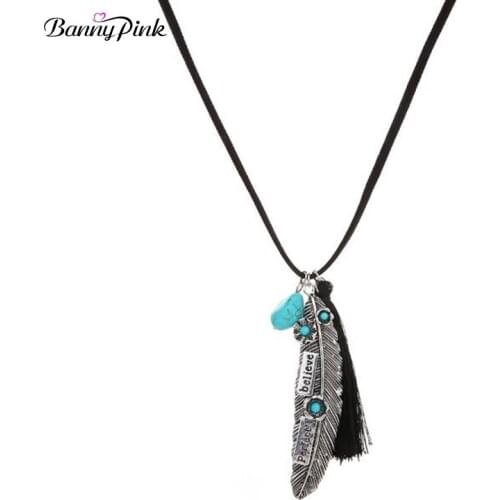 Ethnic Tassel Pendant Necklace For Women Vintage Alloy Layer Pendant Necklace Chunky Synthetic Stone Necklace Fashion Jewelry