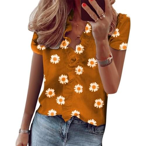 2021 New Womens Tops And Blouses Streetwear Floral Print V-neck Short Sleeve Women Shirts Plus Size Office Blouse Femme
