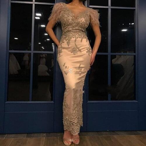Aibye Couture Feathers Evening Dresses Long Appliques 2020 Robe De Soiree Party Gown Middle East Dubai Prom Dress Abendkleider