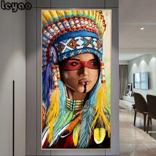 DIY Diamond Embroidery Indian Girl 5d Full Diamond Painting Portrait Rhinestone Needlework Colorful Hat Mosaic Wall Art Decor