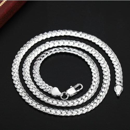 925 Sterling Silver 20 Inch 5mm Full Sideways Chain Necklace For Women Man Fashion Jewelry Charm Necklace Gift