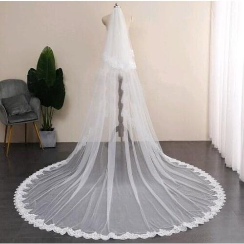 Two Layer Tulle Applique Cathedral Wedding Bride Veil White Ivory Lace Beautiful Veils