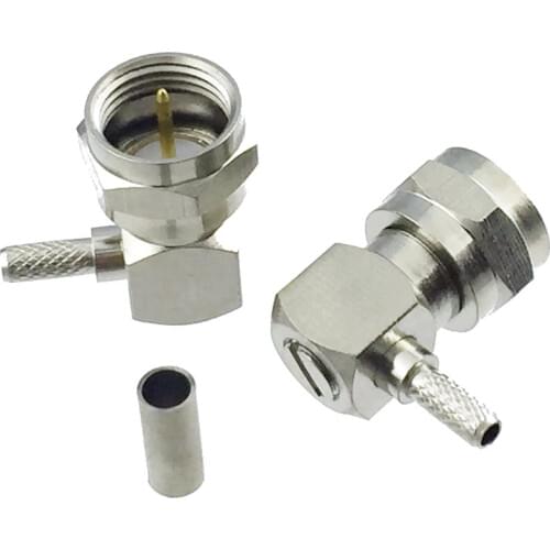 F TV male plug right angle crimp RG174 LMR100 RG316 cable RF connector