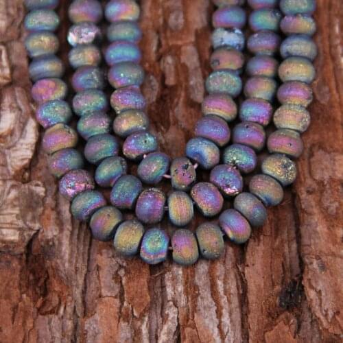 Rough Natural Drusy Achate Abacus Beads Bulk, Mystic Titanium Rainbow Druzy Achate Rondelle Loose Beads Pendants Necklace