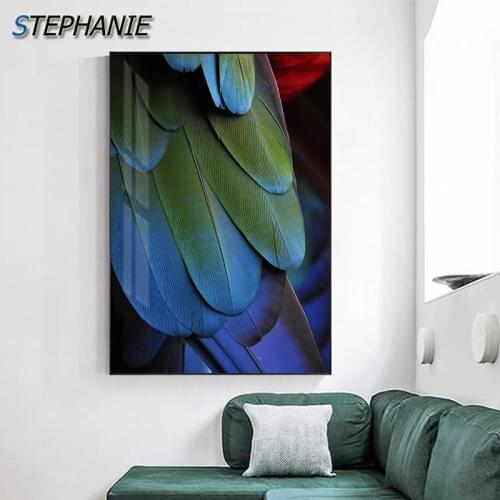 HD Abstract Colorful Feather Painting Navy Blue Poster Print Fashion Canvas Art Wall Pictures for Living Room Bedroom Decorative