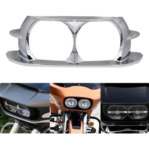 Chrome Motorcycle Dual Headlight Head Light Lamp Bezel Scowl Outer Fairing Cover For Harley Road Glide 2015 2016 2017 2018