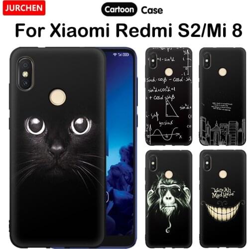JURCHEN Phone Cases For Xiaomi Redmi S2 Cover Silicone TPU For Xiami Mi8 Mi 8 Cartoon Animals Pattern RedmiS2 Matte Black Cover