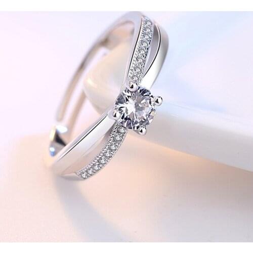 Korean Zircon Wedding Ring Women Silver Plated Trendy Intersect Rings For Women Jewelry Resizable Ring Bridal Proposal Ring Gift