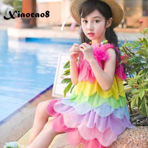 Toddler Girls Summer Dress Kids Sleeveless Beach Dresses for Girls Cute Rainbow Layered Party Dress Chidlrens Clothing 8 10 6