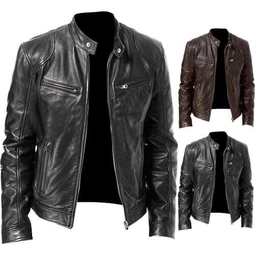 Fashion Men jacket Coat Autumn Winter Stand-up Collar Zipper Artificial Leather Motorcycle Windproof Jacket