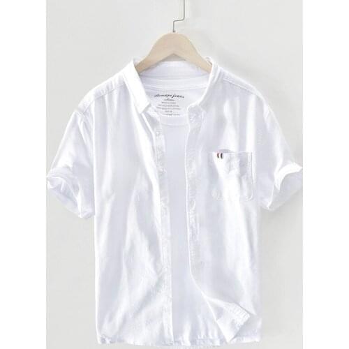 White Shirts Men 2020 New Fashion 100% Cotton Short Sleeved Summer Casual Man Shirt Mens Dress Shirts Y2921