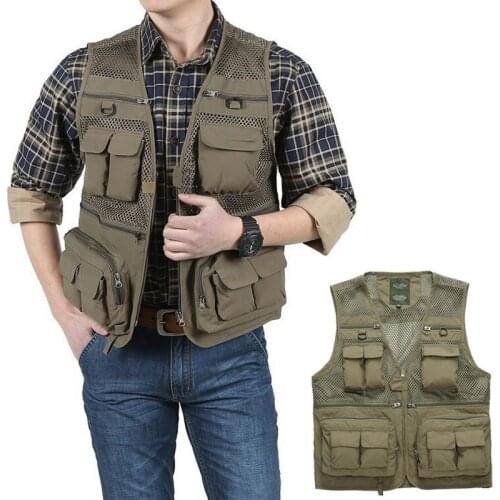 Men Jacket Multi Pockets Travel Sleeveless Jackets Outdoor Summer Tactical Fishing Vest Jackets S- 7XL Plus Size Men Clothing