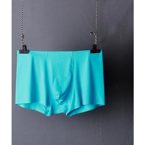 TJ-TianJun Mens Solid Color Medium Waist Seamless Boxer Shorts Light Thin In Summer Traceless Soft Breathble Ice Silk Underwear