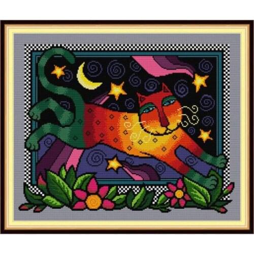 Rainbow Cat Counted Cross Stitch Patterns DMC Embroidery Kits 14CT 11CT Stamped Cross Stitch Kits Printed Fabric DIY Needlework