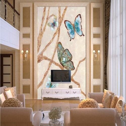 Custom 3d mural Butterfly pattern European style entrance background wallpaper custom living room hotel mural
