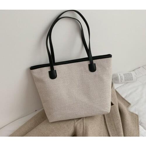 New Women Canvas Bag Large Capacity Shoulder Bag Female Casual Totes Portable Shopping Bag Lady HandBag