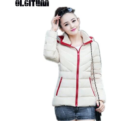 New OLGITUM Winter Jacket Women 2020 Autumn Winter Cotton Padded Coats Short Warm Solid Hooded Jacket Women Coats CC106