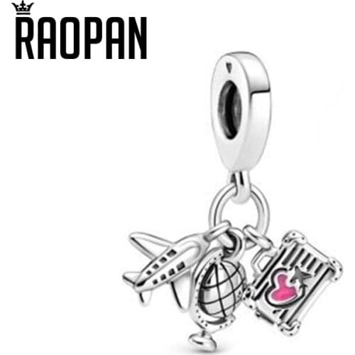 RAOPAN 2021 new S925 silver airplane, globe and luggage charm charm charm exquisite sterling silver jewelry 799435C01