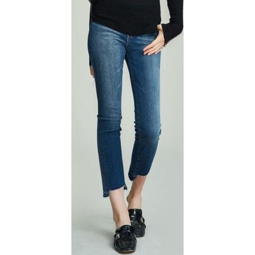 HAVVA 2019 autumn and winter blue irregular ankle-length pants high waist thin skinny jeans K35580