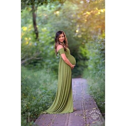 CloverBridal Off Shoulder Short Sleeves Maternity Party Dress Pregnant Woman Photography Dresses Tail Photo Gown WP9805