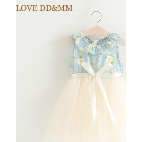 LOVE DD&MM Girls Clothing Dresses 2021 Summer New Girl Sweet Cute Flower Net Yarn Vest Dress Kids Clothes
