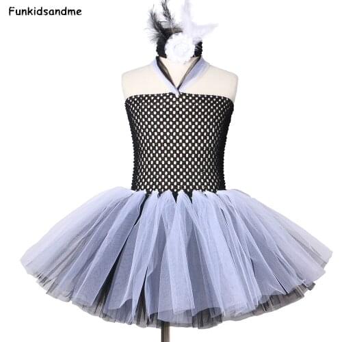 Black and White Bride of Frankenstein Girls Tutu Dress with Headband Scary Monster Zombie Girls Halloween Dress Costume for Kids